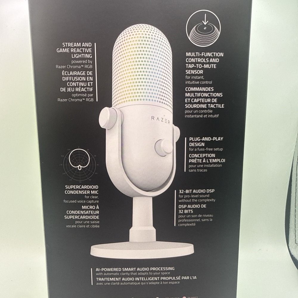 Razer Seiren V3 Chroma 32‐Bit DSP RGB USB-C Microphone In White Nib Review Unit